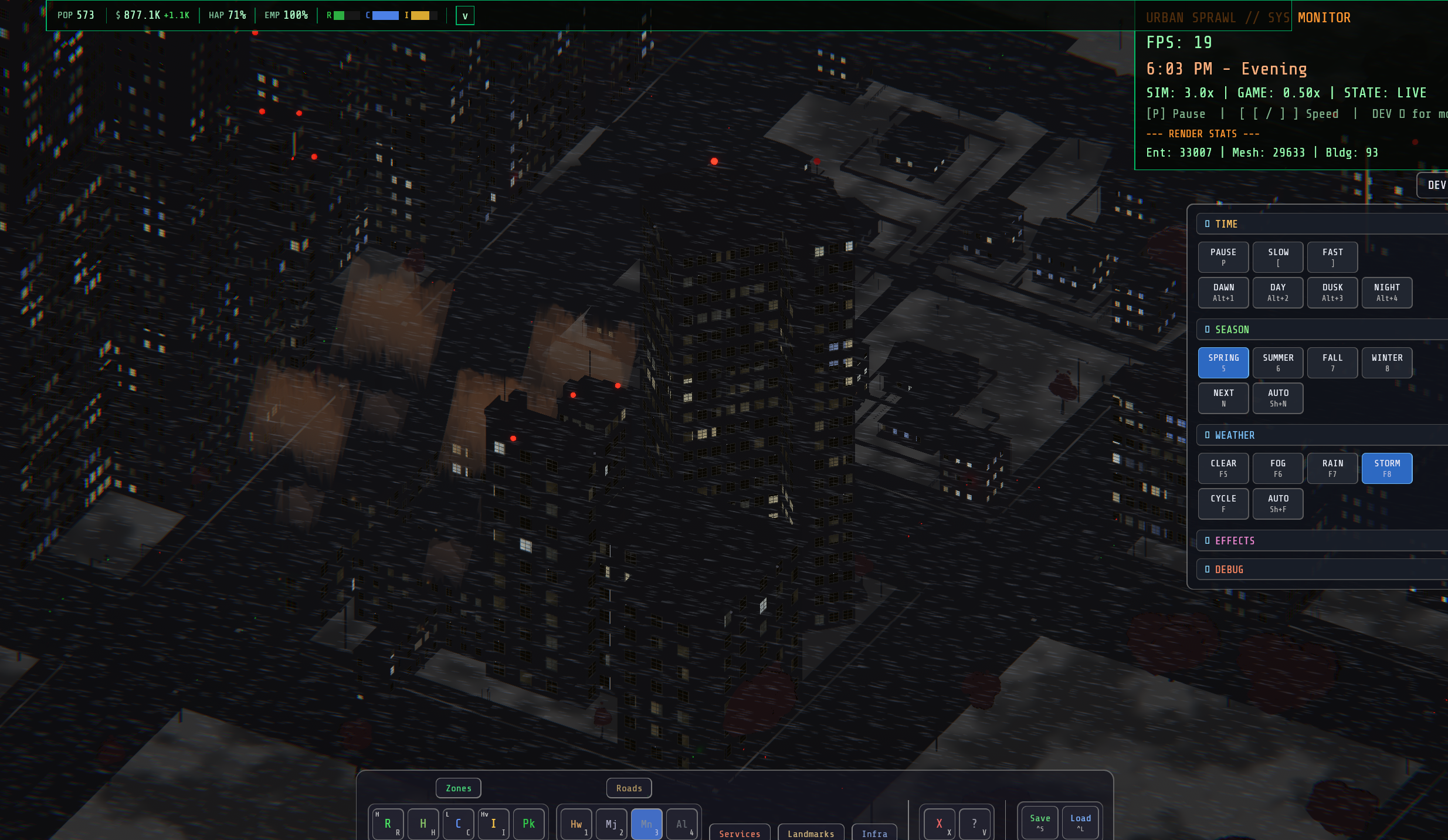 Stormy night with lit windows