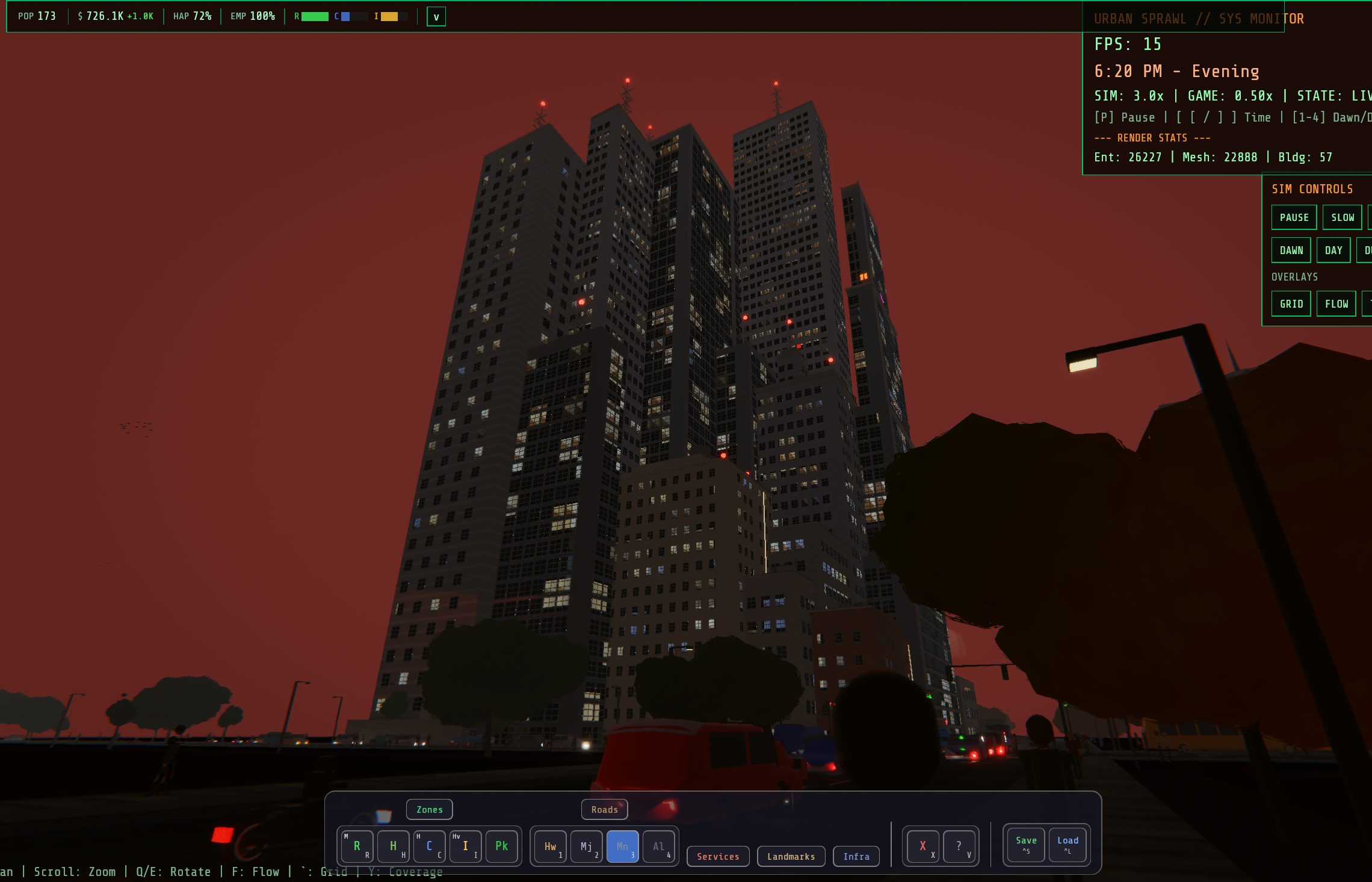 First person evening skyline